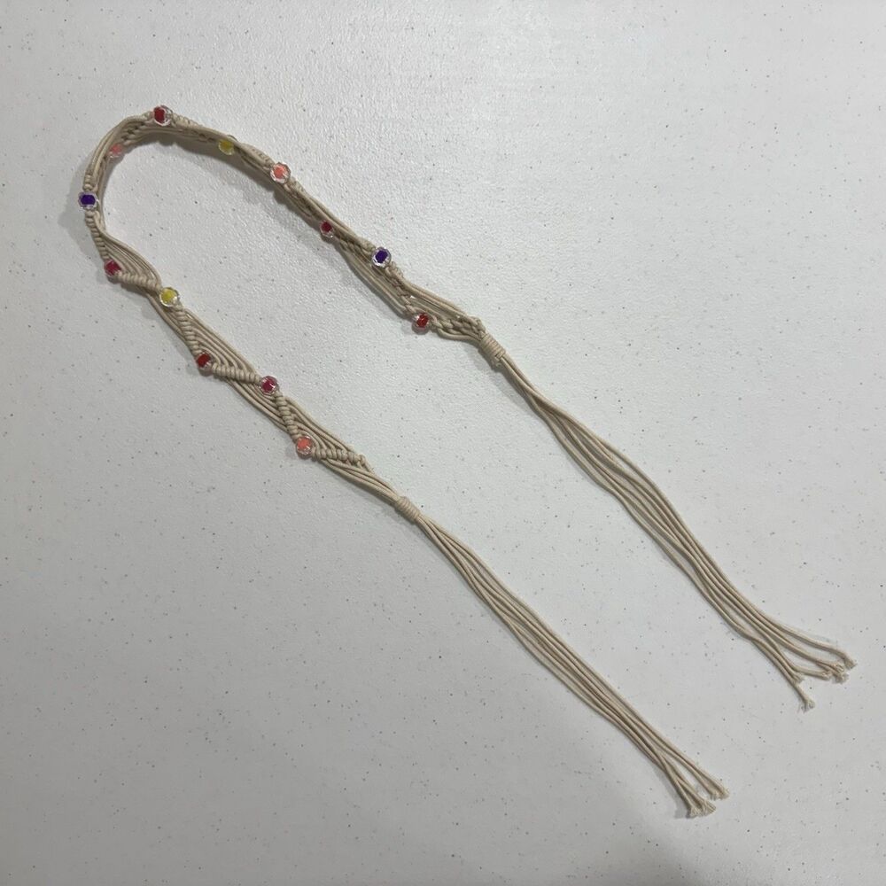 Handmade Macrame Beaded Belt | Boho Hippie Waist Sash | Colorful Rope Knot Tie